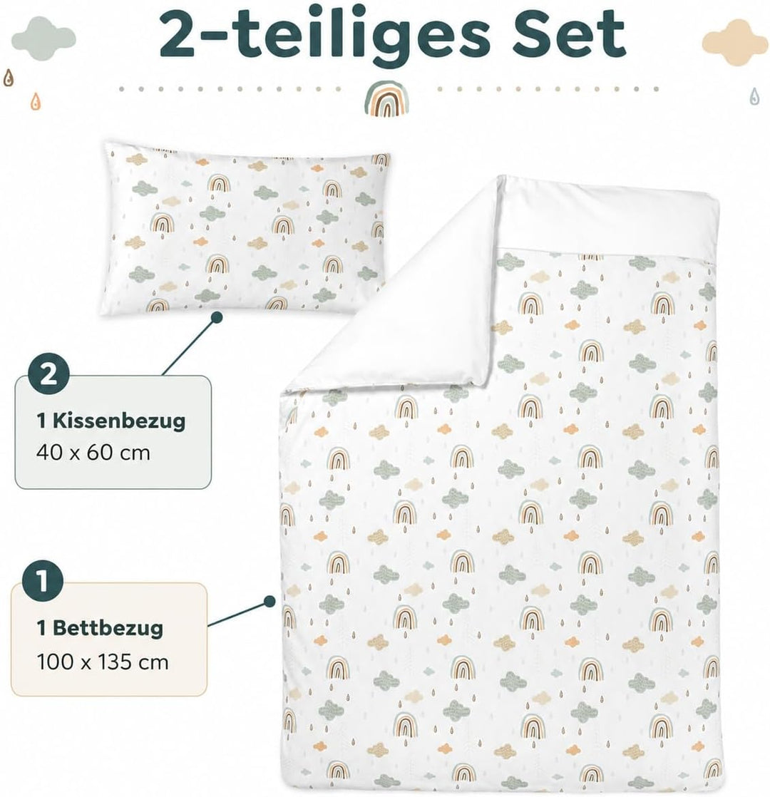 Wendbare Babybettwäsche-Sets (60 x 120 cm), 100 % Baumwolle, bestehend aus Bettbezug und Kissenbezug