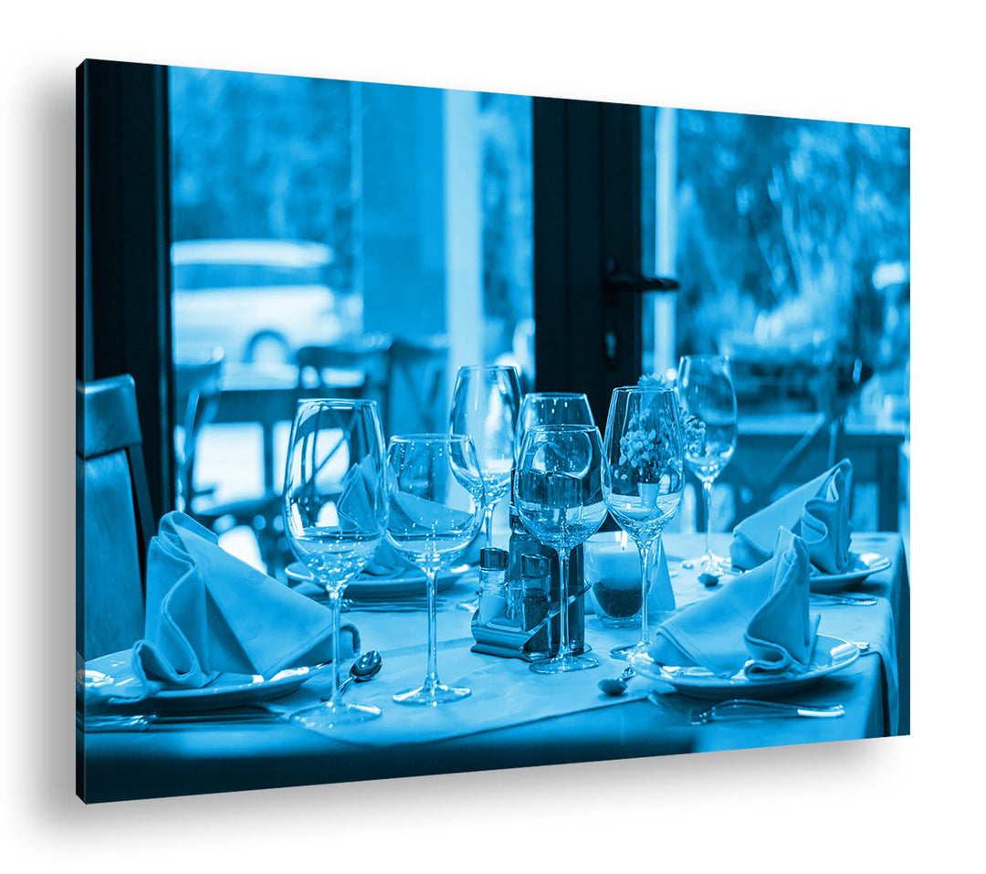 deyoli edles Restaurant Format 80x60 Effekt: Monocrome Blau als Leinwandbild, Motiv fertig gerahmt a