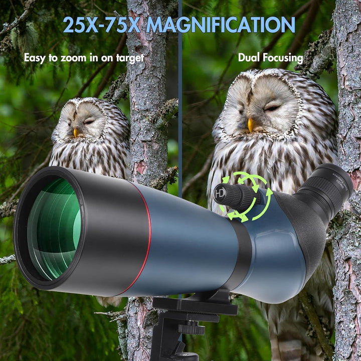 25-75x70 HD Spektiv Sportschützen mit Stativ- und Smartphone-Adapter, Zoom Bak4 Prism FMC Lens 45-Gr