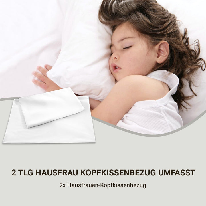 Pizuna Luxuriöser Soft-Satin 2er Pack Kissenbezug 70 x 90 cm Weiss, 600 Fadenzahl Baumwolle Kissenbe