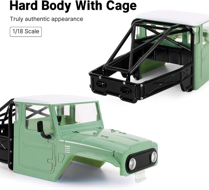 INJROA IR40 LKW-Karosserie mit Rohrkäfig für 1/18 TRX4M Defender Bronco Upgrade-Teil (Gedämpftes Grü