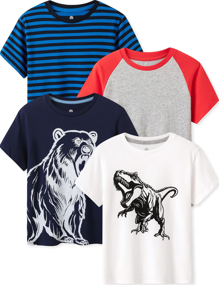 LAPASA Kinder T Shirt 100% Baumwolle 4er Pack Unisex 3-13 Jahre/ 95-165 Jungen Jungs Sport Tshirt K0