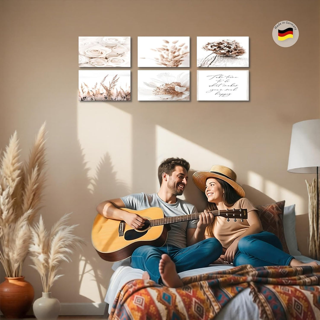 Novart Set Wandbilder - KEIN EXTRA RAHMEN BENÖTIGT - Wohnzimmer Schlafzimmer - Bilder Modern Boho Bl