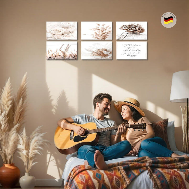 Novart Set Wandbilder - KEIN EXTRA RAHMEN BENÖTIGT - Wohnzimmer Schlafzimmer - Bilder Modern Boho Bl