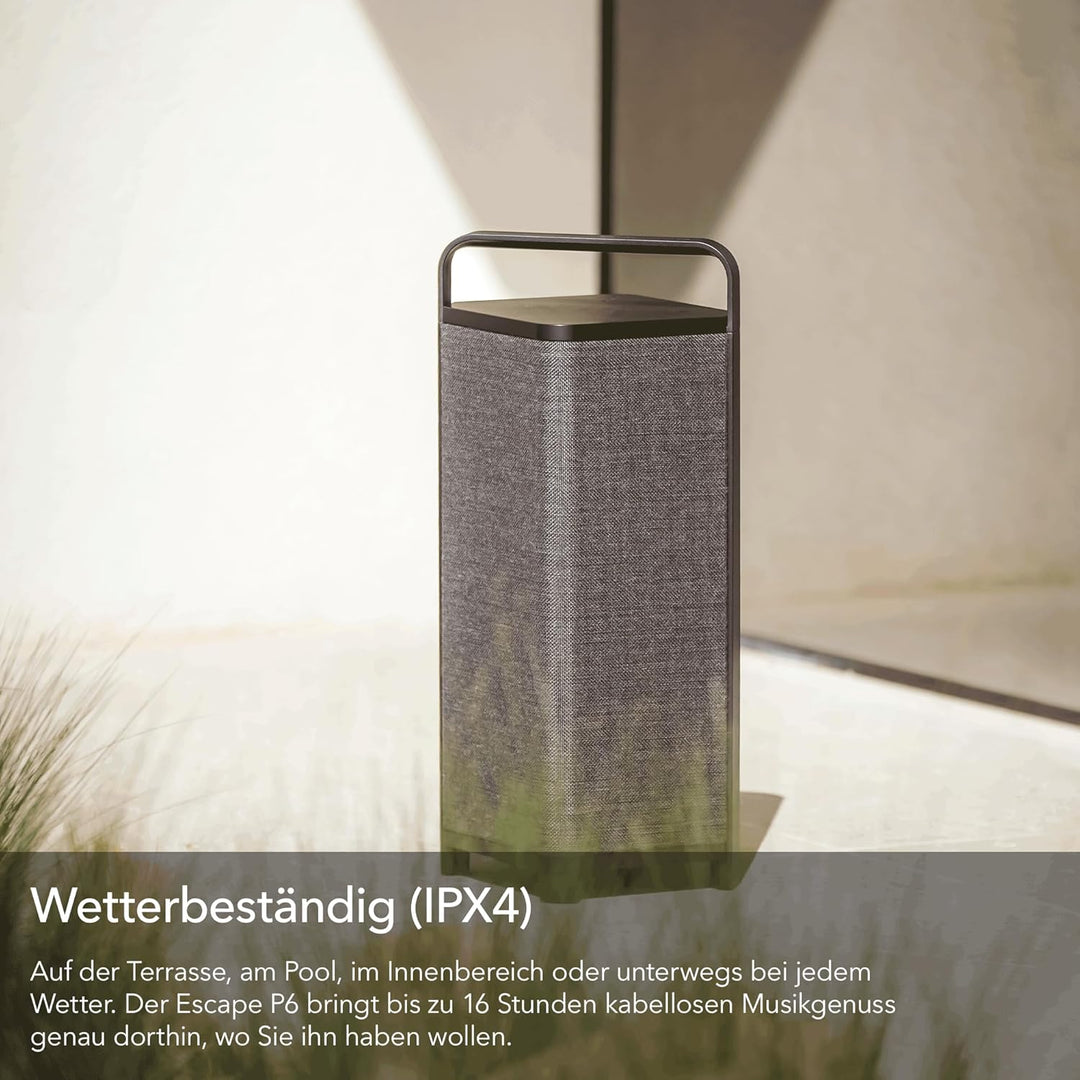Escape P6 Air Outdoor Bluetooth Lautsprecher (IPX4 wetterfest, 60 Watt, 16h Akkulaufzeit, kabellos,