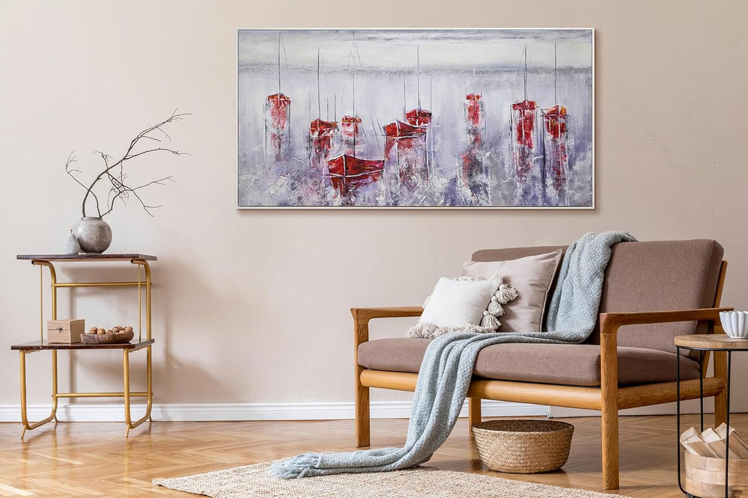 YS-Art Abstrakt Acryl Gemälde auf Leinwand handgemalt Stiller Hafen Wandbilder Wohnzimmer moderne Se