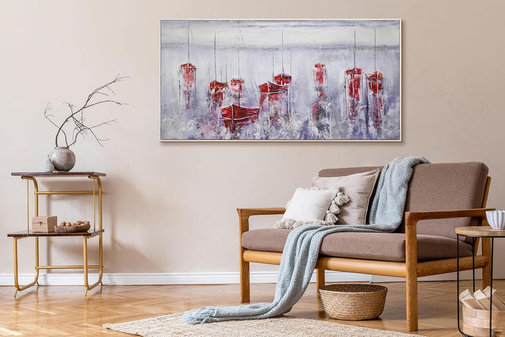 YS-Art Abstrakt Acryl Gemälde auf Leinwand handgemalt Stiller Hafen Wandbilder Wohnzimmer moderne Se