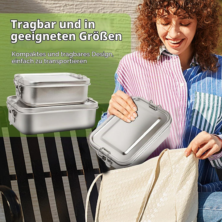 2 Pack 1400/850ml 304 Edelstahl Lunch Box und Lebensmittelbehälter mit Deckel Auslaufsicheres verste