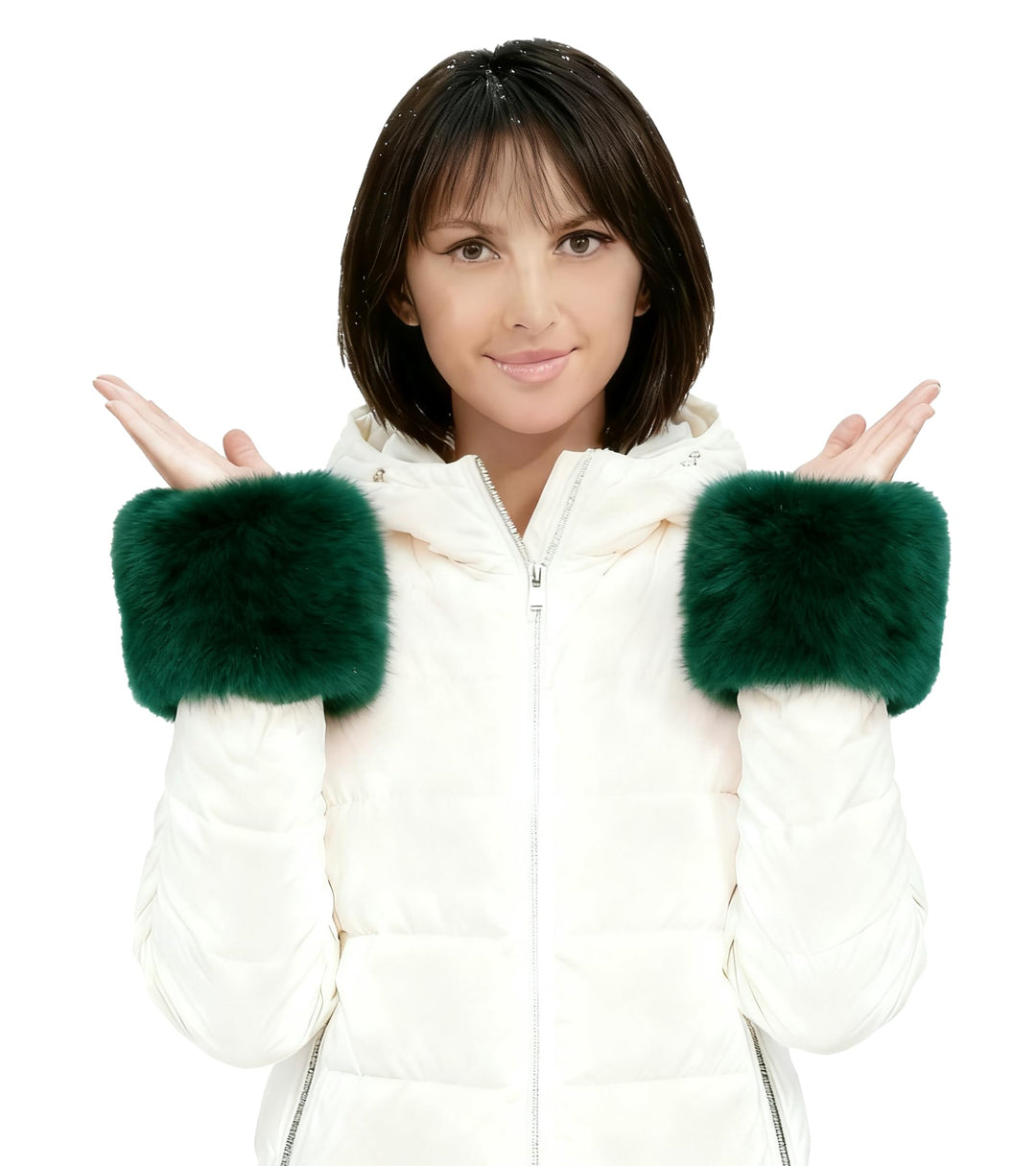 Lina & Lily Damen Winter Armstulpen Manschetten Pulswärmer Kunstfell Smaragdgrün, Smaragdgrün