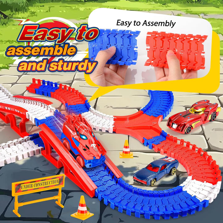 251 PCS Spider Spielzeug Rennbahn Auto, Spielzeug ab 3 4 5 6 Jahre Autorennbahn für Kinder Geschenk