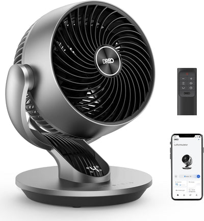 Dreo 28dB Leiser Smart Tischventilator, 18cm Durchmesser 4 Geschwindigstufen 5 Modi 12H Timer 120°+9