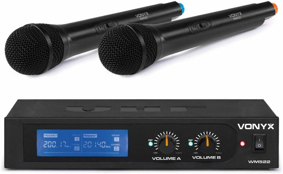 Vonyx WM522 - Funk Mikrofon Set, drahtloses Mikrofon Set 2-Kanal VHF Microfon, Wireless Mikrofon mit