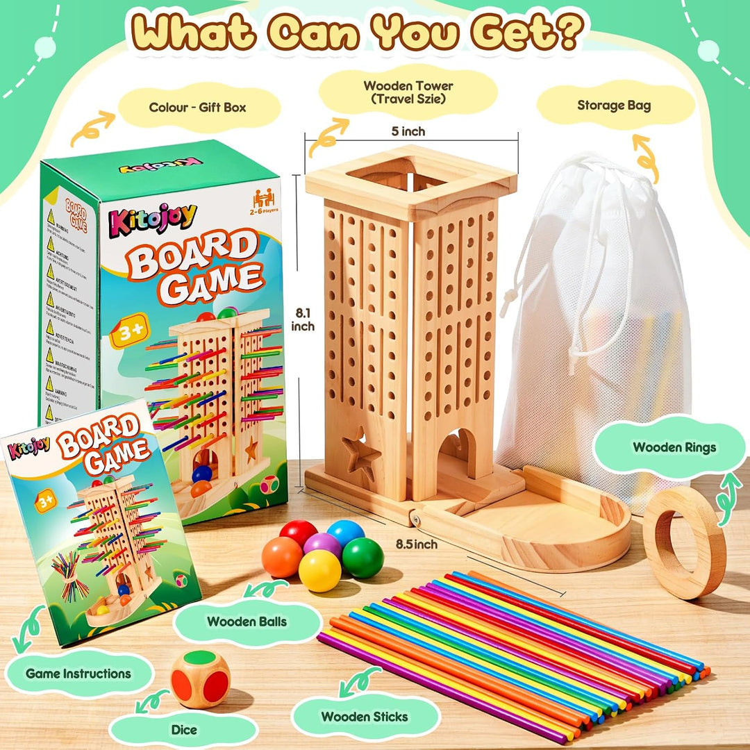 Montessori Spiel Holzbrettspiele für Kinder ab 3 4 5 6 Jahren | Reisespiel, Brettspiel mit 42 Stäbch