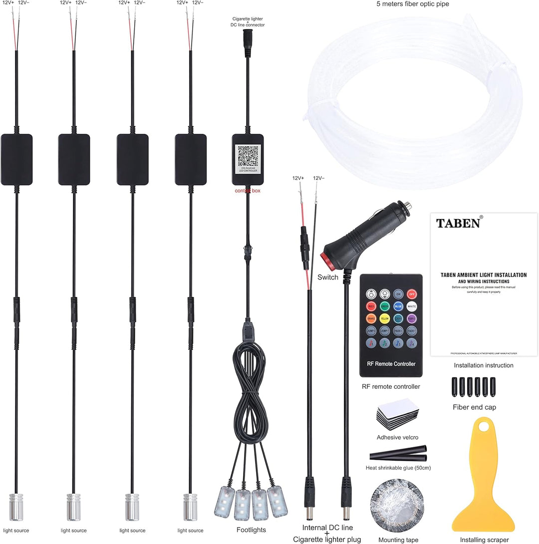 TABEN Ambient Light APP-Steuerung + RGB-Fernbedienung Auto Atmosphärenlicht Lampe Soft DIY Refit 5m