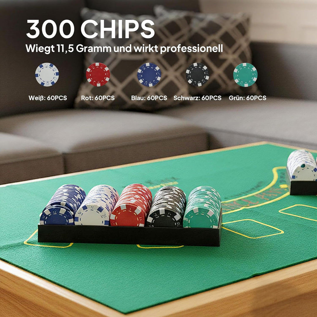 SPORTNOW Pokerkoffer abschliessbar Pokerset mit Koffer 300 Chips Karten 5 Würfel Dealer Button Karte