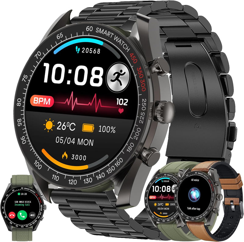 Smartwatch Herren mit Telefonfunktion, 1,39" DIY HD Voll Touchscreen Uhren Fitness Tracker 123 Sport