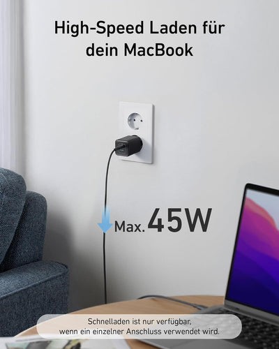 Anker USB C Ladegerät 47W, 523 Charger (Nano 3), kompakt mit 2 Anschlüssen GaN Schnellladegerät für