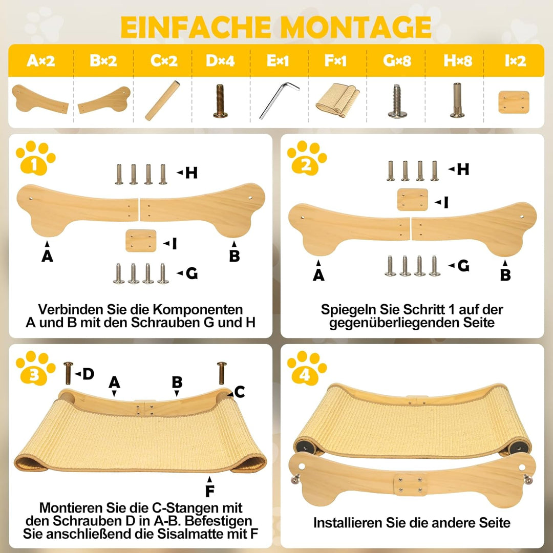 DONWEI Sisal Kratzbrett Katze, Kratzbretter Katze Holz, 160° Gebogenes Design, Kratzmatte aus Natürl