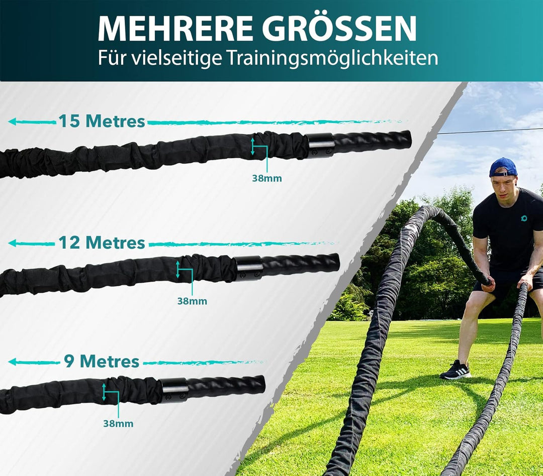 RPM Power Battle Rope - Fitness, Muskelstärkungsseil für Bodybuilding-Workouts - inklusive Anker 15