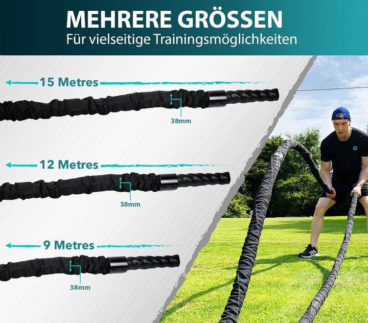 RPM Power Battle Rope - Fitness, Muskelstärkungsseil für Bodybuilding-Workouts - inklusive Anker 15