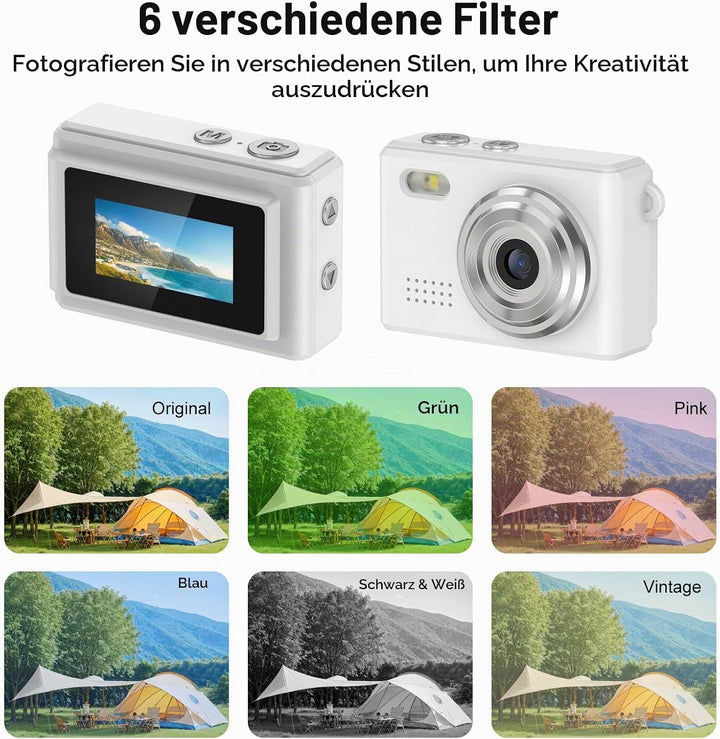 Annadue Keychain Digitalkamera 1080P 12 MP mit 0,96 Zoll Display, 6 Filtern, LED Licht, Tragbarer Re