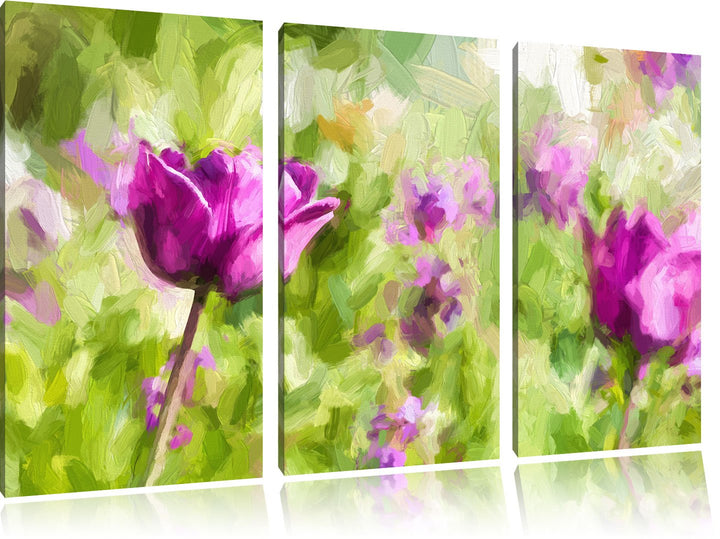 Pixxprint Blumen im Sonnenschein Kunst als Leinwandbild/Grösse: 3 Teilig (120x80 cm) cm/Wandbild/Kun