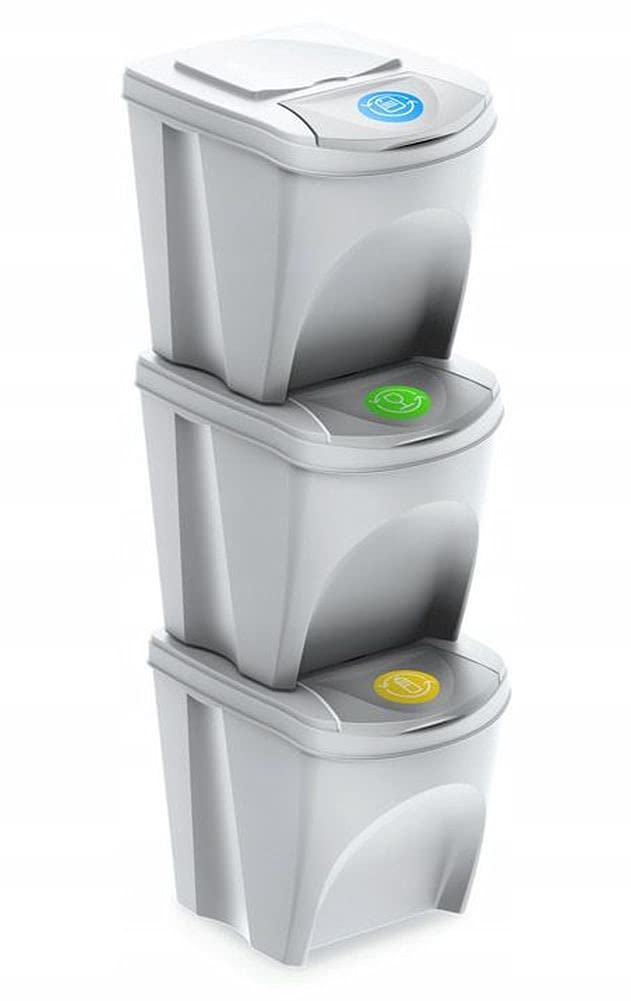 BirnePower Mülleimer Müllbehälter Abfalleimer 75L Set 3 x 25L Mülltrennsystem Behälter Sorti Box mit