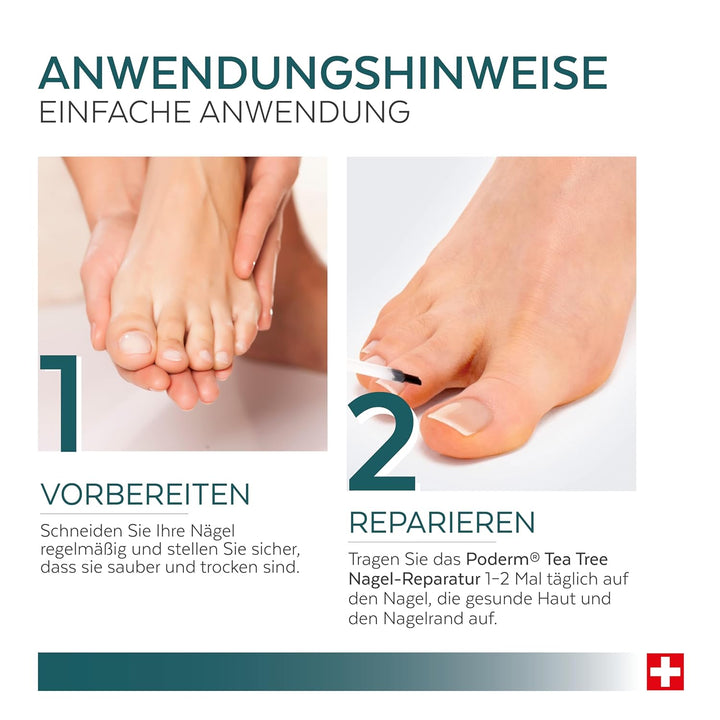 PODERM Tea Tree Nagel-Repair-Serum 6 ml – 4-in-1 Pflege | Verbessert das Erscheinungsbild beschädigt