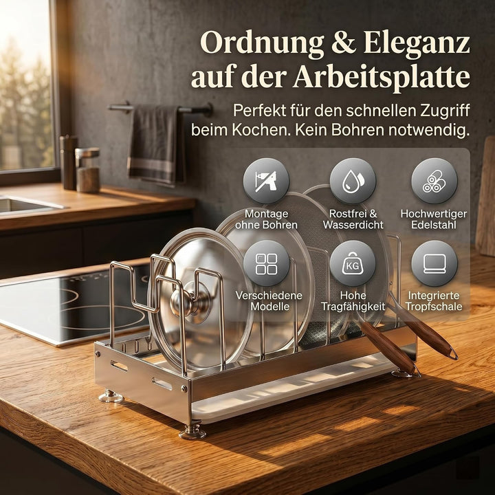 Topfdeckelhalter & Pfannen-Organizer, Edelstahl, 39x20x20cm | Küchen-Aufbewahrung für Arbeitsplatte