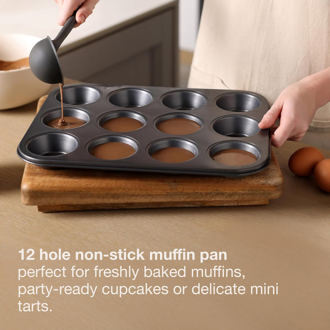 Zyliss Antihaft Muffinform für 12 Muffins, Muffin Backform aus Karbonstahl, antihaftbeschichtet, lei