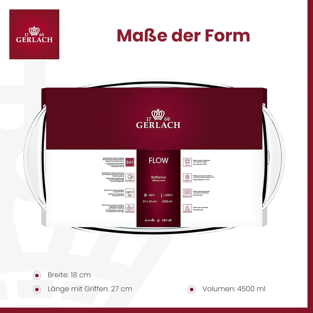 Gerlach 1760 Auflaufform 4,5 l Aus Hitzebeständigem Glas Borosilikatglas Mit Deckel Rechteckig 27 x