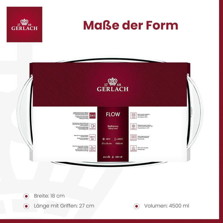 Gerlach 1760 Auflaufform 4,5 l Aus Hitzebeständigem Glas Borosilikatglas Mit Deckel Rechteckig 27 x