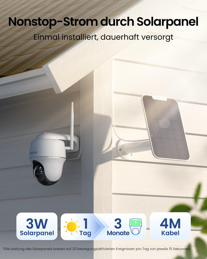 Reolink 2K PTZ Solar Überwachungskamera Aussen Akku, Personen-/Autoerkennung, 355°/140° Pan Tilt WLA