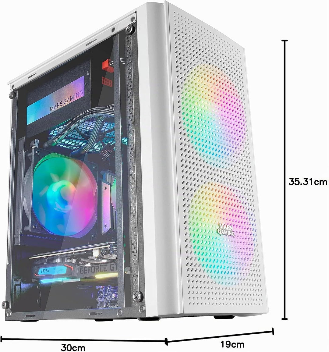 Mars Gaming MC300W Weiss, MicroATX PC Gehäuse, Gehärtetes Glas, Mesh Front, 3xFRGB Lüfter, MC300W