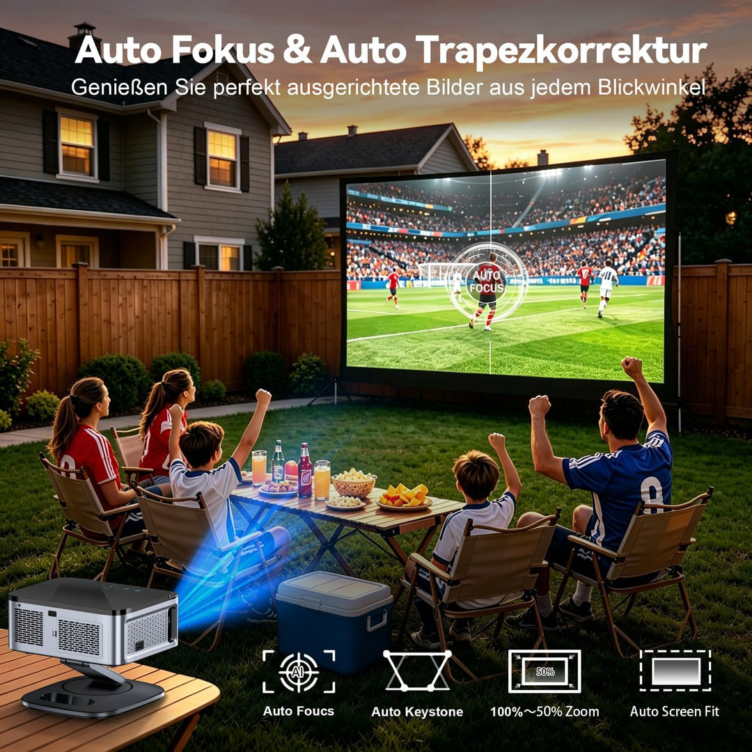 Beamer mit Google TV 14.0 Unterstützt 4K Autofokus 2200 ANSI 360°-Drehung | Google Sprachsteuerung,