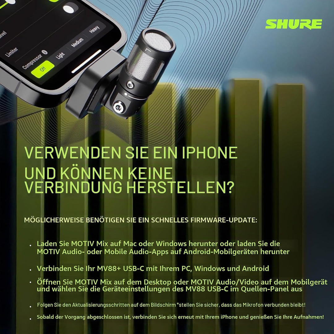 Shure MV88 USB-C Stereo-Mikrofon für Mobile Aufnahmen und Vlogging – mit Auto-Level-Modus, Echtzeit-