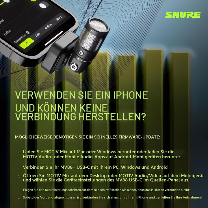 Shure MV88 USB-C Stereo-Mikrofon für Mobile Aufnahmen und Vlogging – mit Auto-Level-Modus, Echtzeit-