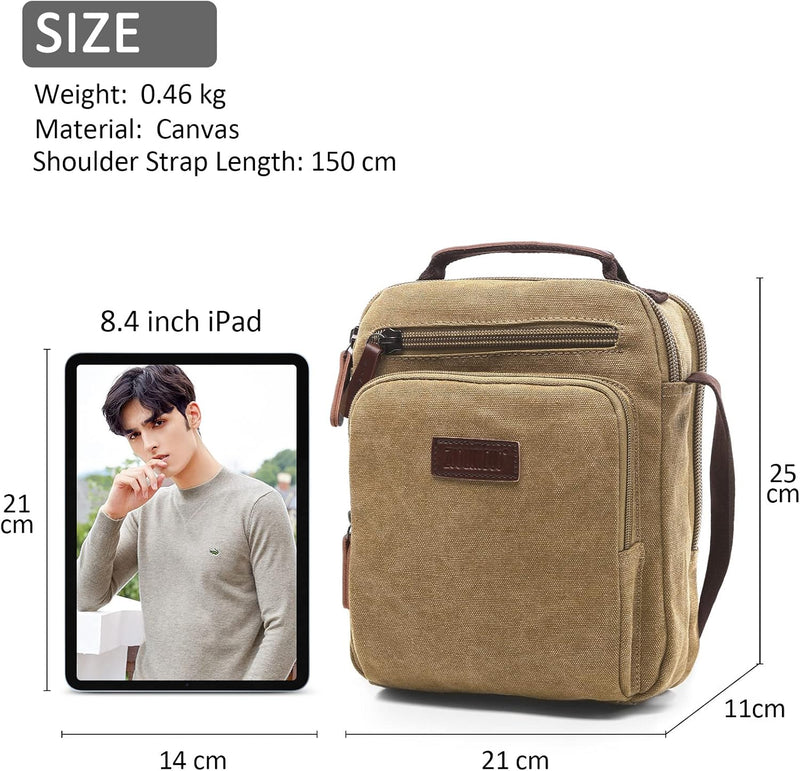 DORRISO Mode Herren Umhängetasche Leinwand Schultertasche Klein Schultertaschen Leicht Kuriertasche