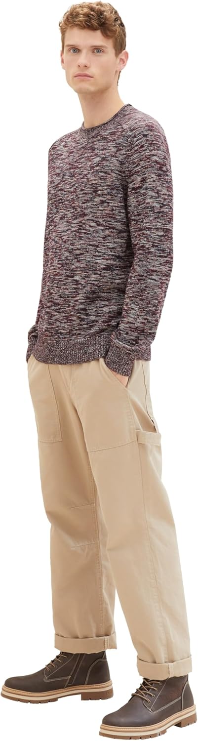 TOM TAILOR Herren Crewneck Strickpullover aus Baumwolle XXL 34250 - Tawny Port Red Mouline, XXL 3425