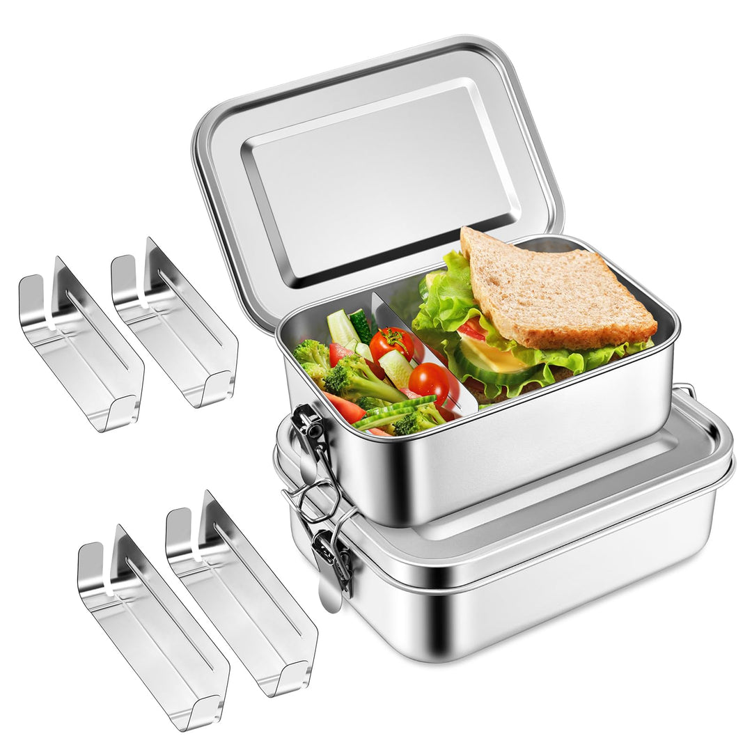 Homikit Brotdose mit Fächern, 2 Stück Edelstahl Bento Box Lunchbox für Kinder & Erwachsene, Lunch Bo