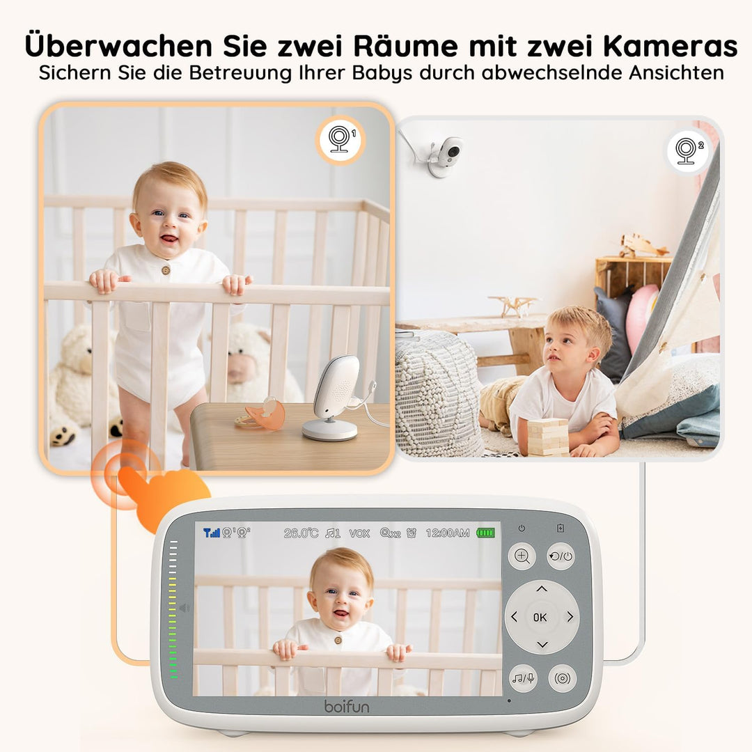 BOIFUN Babyphone mit 2 Kameras, VOX Nachtsicht Babyfon, Temperaturüberwachung, Gegensprechfunktion V