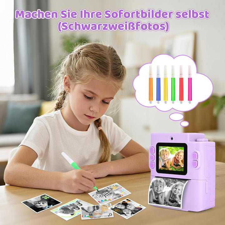 Kinderkamera Sofortbildkamera, Ambesty Digitalkamera für Kinder mit Druckpapier 32G TF Karte, 2,4 Zo