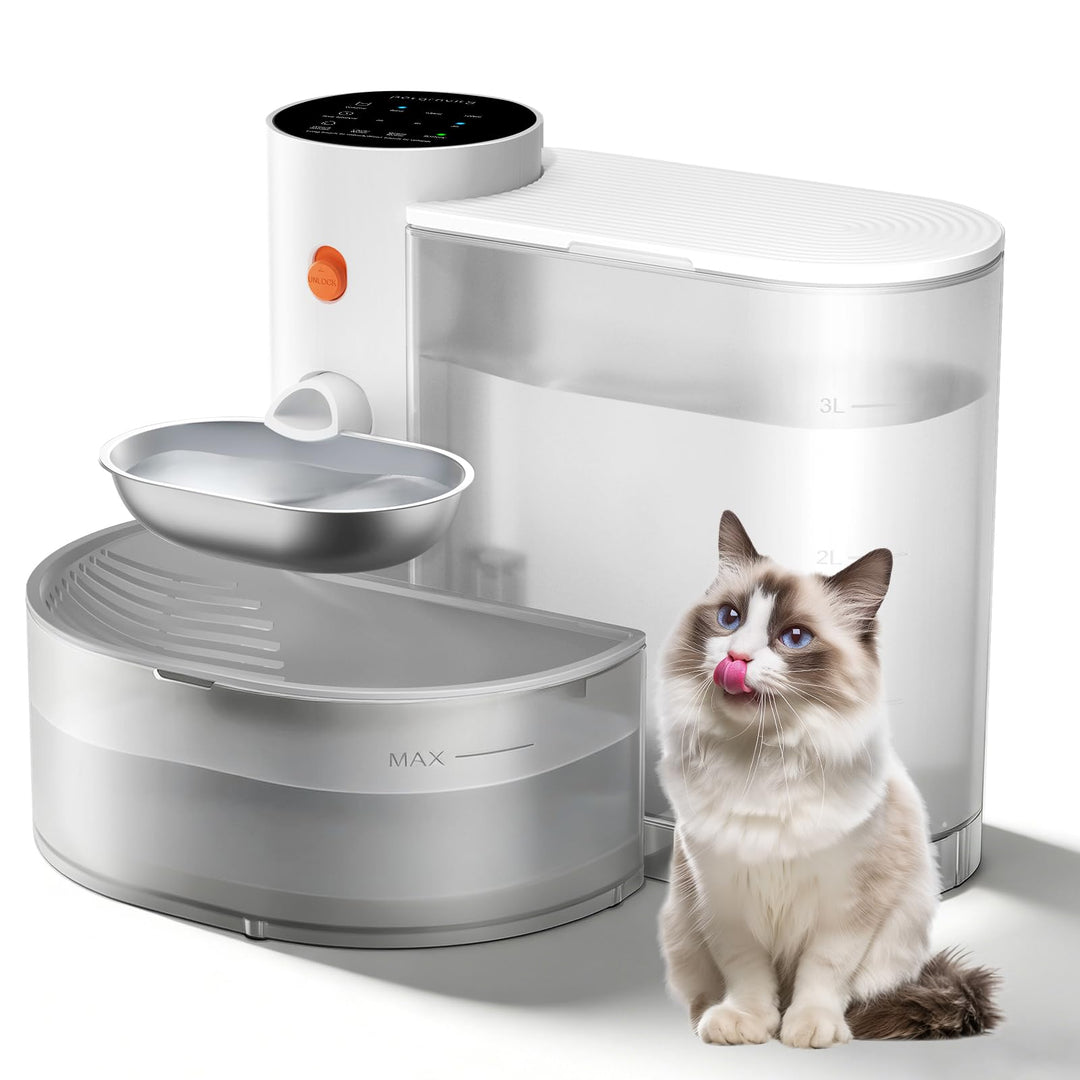 Trinkbrunnen für Katze Kabellos ohne Filter, 3.8L Katzenbrunnen Kabellos mit Abwasser-Trennungs-Syst