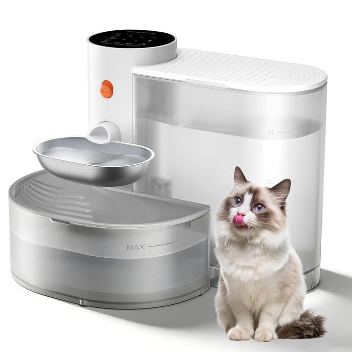 Trinkbrunnen für Katze Kabellos ohne Filter, 3.8L Katzenbrunnen Kabellos mit Abwasser-Trennungs-Syst
