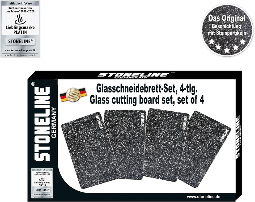Stoneline Glas Schneidebrett, Schneidbretter Set 4-teilig, 25 x 15 cm, Stoneline Optik, hitzebeständ