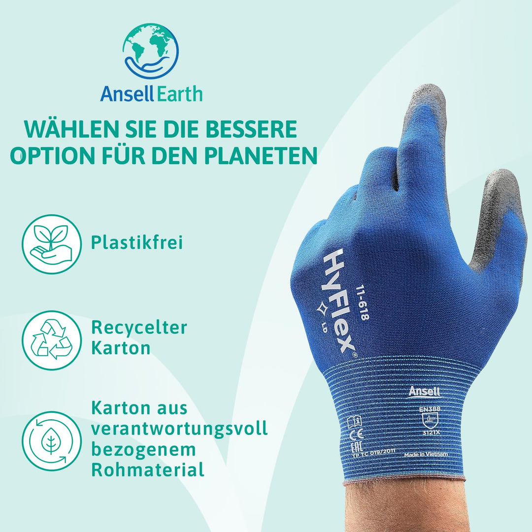 Ansell HyFlex 11-618 Dünne Arbeitshandschuhe, PU Beschichtung, Schutzhandschuhe für Präzise Arbeiten