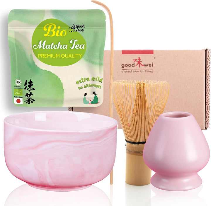 Goodwei BIO Matcha aus Japan im Matcha-Set komplett mit hochwertiger Matcha Schale aus Keramik, Matc