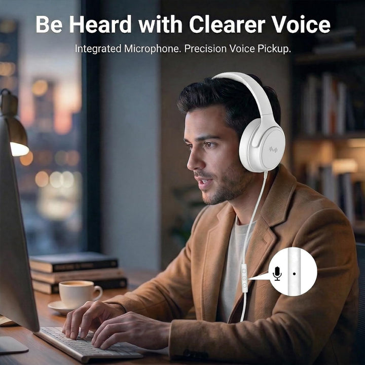 Kabel-Over-Ear-Kopfhörer, Mikro, 3,5 mm, USB-C-Adapter, Weiss | Falt- und verstellbare Kopfhörer mit