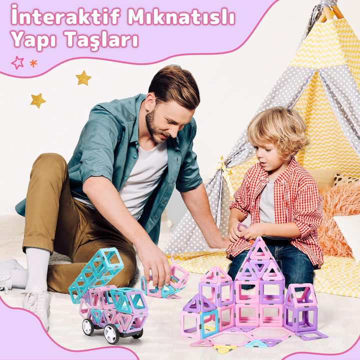 ECHOCUBE Magnetische Bausteine, 70 Teile Magnetische Kacheln mit Magnet Räde Set für Kinder ab 3 Jah