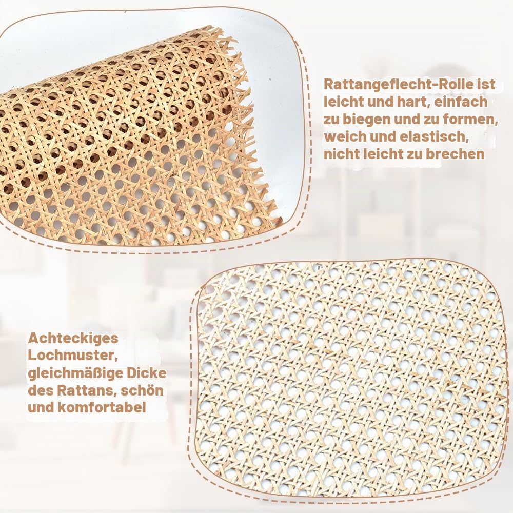 Rattan-Gurtband 40 x 100cm Cane Webbing Rattan Roll Natürliche Rattan Geweberolle Gewebtes Offenes R